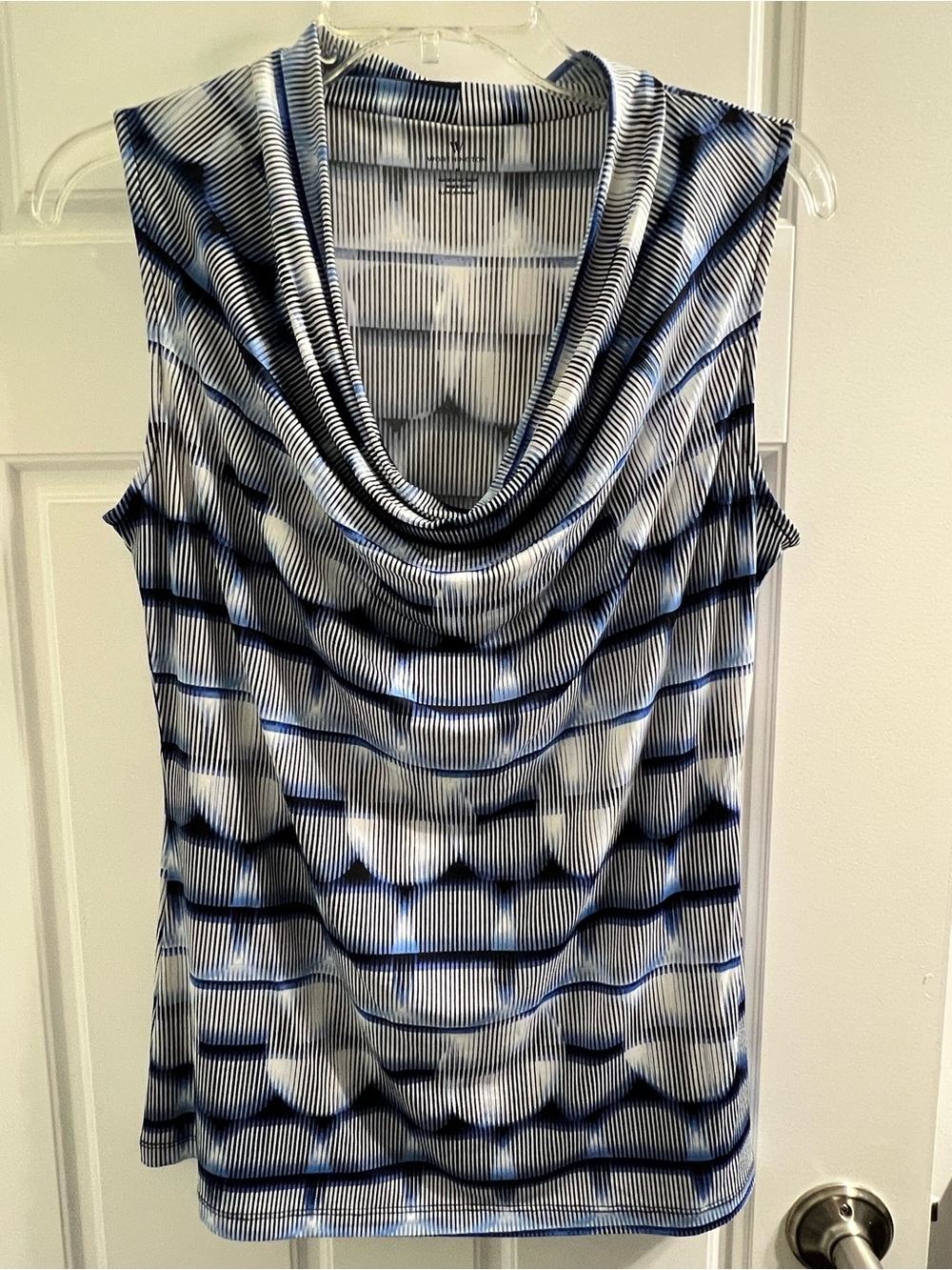 Worthington Sleeveless Cowl Neck Women’s Top in Blue and White